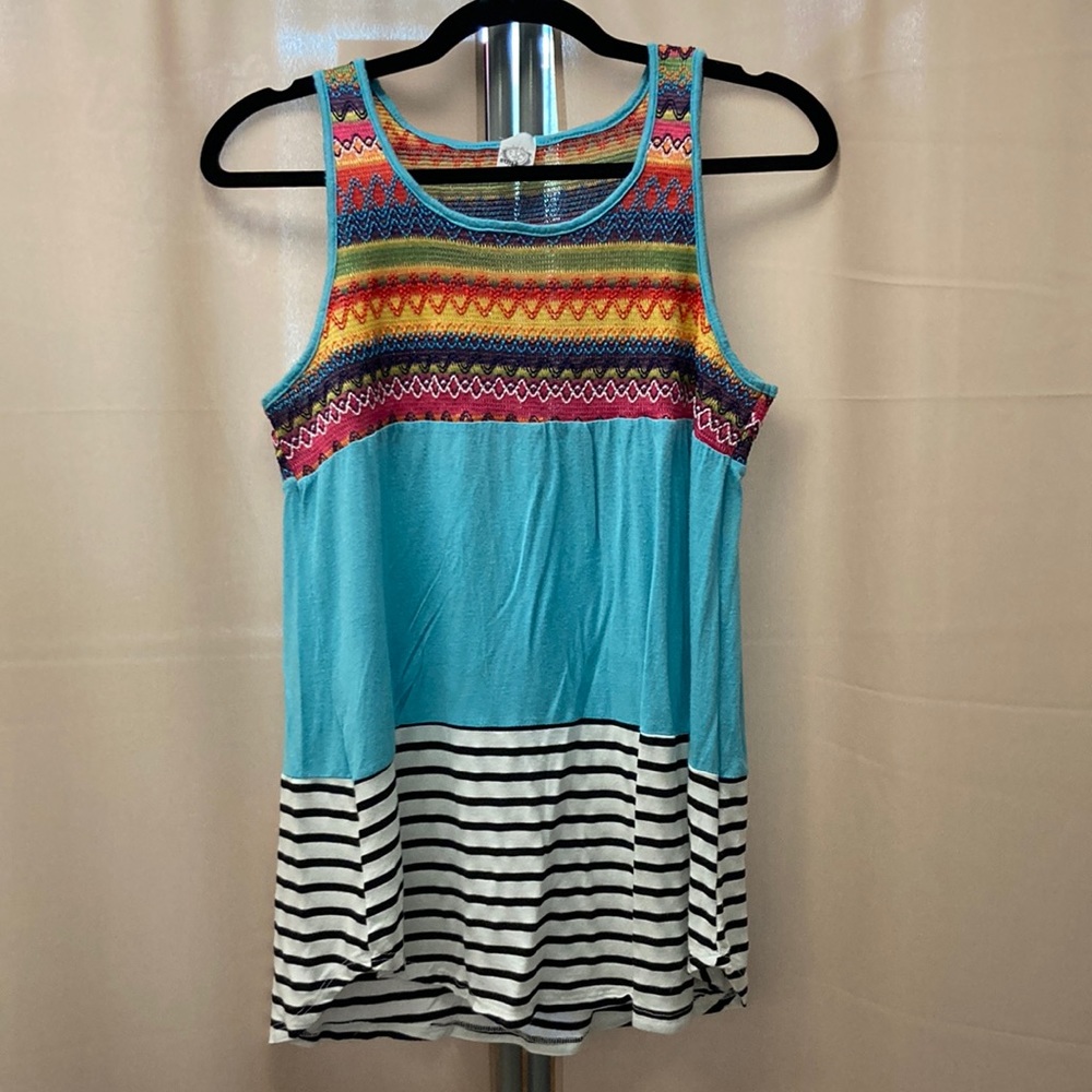 Embroidered teal tank top